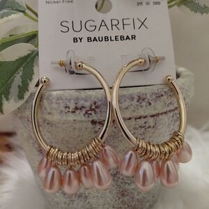 Gold and Pink Hoop Earrings